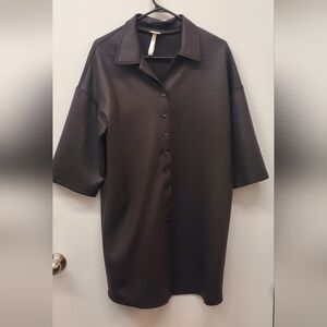 Women's Black Button Down Shirt Coat Dress Small Oversized fit